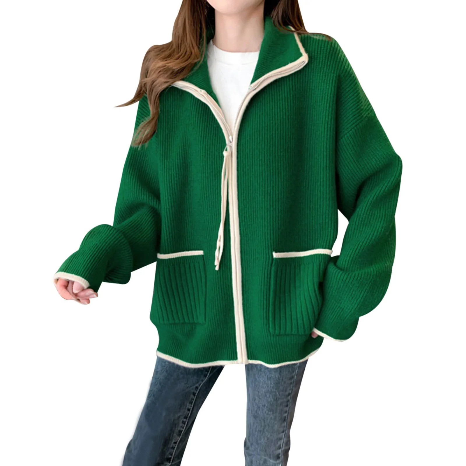 Women'S Green Sweater Cardigan 2022 Autumn Long Sleeve Zipper Turn-Down Collar Female Sweater Lady Fashion Casual Pockets Outfit
Women'S Green Sweater Cardigan 2022 Autumn Long Sleeve Zipper Turn-Down Collar Female Sweater Lady Fashion Casual Pockets Outfit