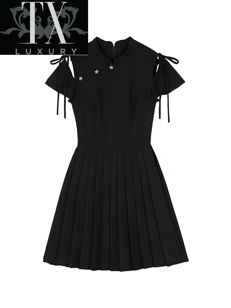 Chinese Styles Vintage Women Dress Summer Black Sexy Bodycon Hollow Out Stand Collar Improved Cheongsam Y2k Lace Up Mini Dresses
Chinese Styles Vintage Women Dress Summer Black Sexy Bodycon Hollow Out Stand Collar Improved Cheongsam Y2k Lace Up Mini Dresses