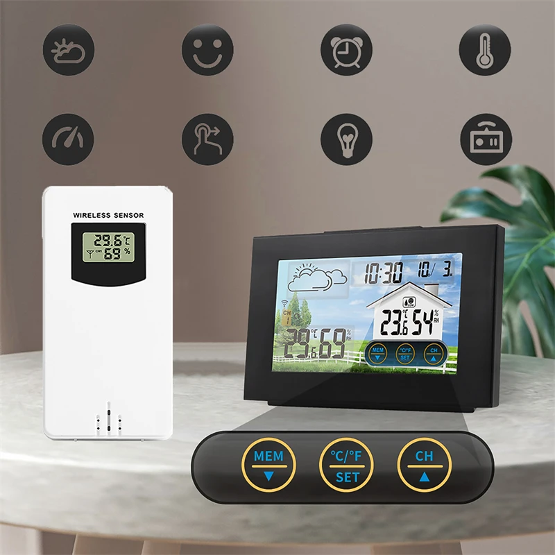 Digital Clock Wireless Weather Station Indoor & Outdoor Thermometer Hygrometer With Sensor Touch Screen Electronic Alarm Clock
Digital Clock Wireless Weather Station Indoor & Outdoor Thermometer Hygrometer With Sensor Touch Screen Electronic Alarm Clock
