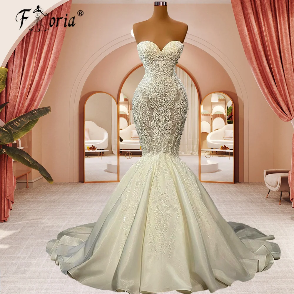 

Vestido De Noiva Elegantes Sweetheart Mermaid Wedding Party Dress Ivory Lace Beaded Backless Brides Dresses For African Woman