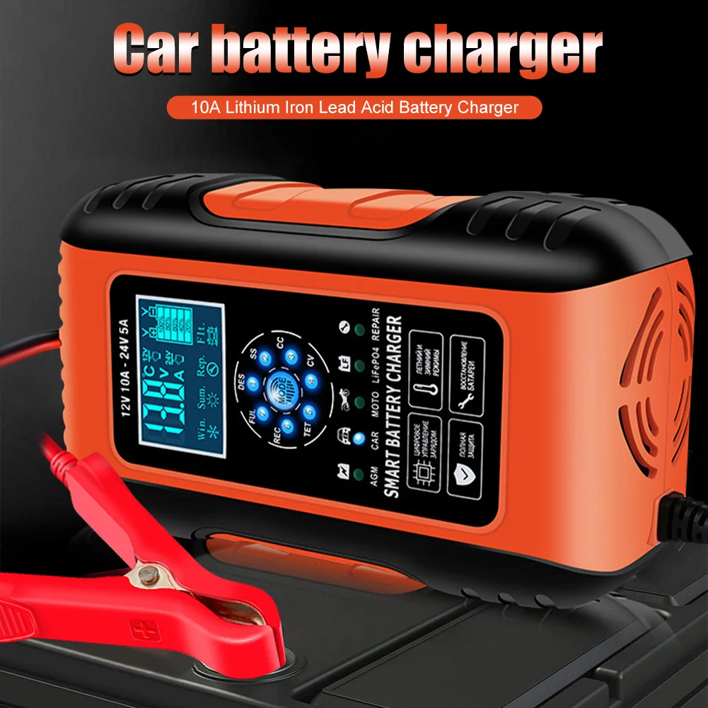 12V 24V Intelligent Car Battery Charger Fully Automatic 7-Stage Car Motorcycle Battery Charger LCD Display for Lead Acid AGM Gel
12V 24V Intelligent Car Battery Charger Fully Automatic 7-Stage Car Motorcycle Battery Charger LCD Display for Lead Acid AGM Gel