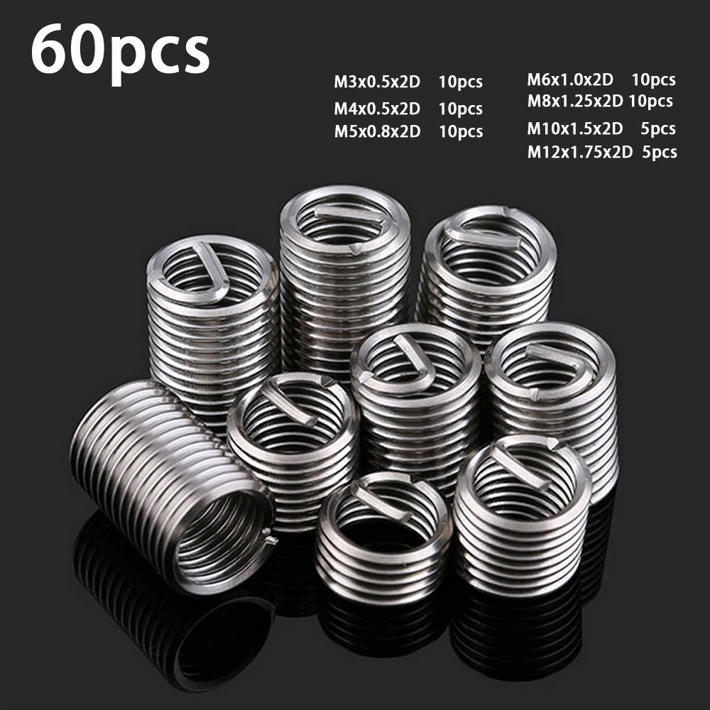60pcs Fastening Thread Insert Set Stainless Steel Repair Tool Insert Kit Spiral Wire Screw Sleeve Wear M3 M4 M5 M6 M8 M10 M12
60pcs Fastening Thread Insert Set Stainless Steel Repair Tool Insert Kit Spiral Wire Screw Sleeve Wear M3 M4 M5 M6 M8 M10 M12