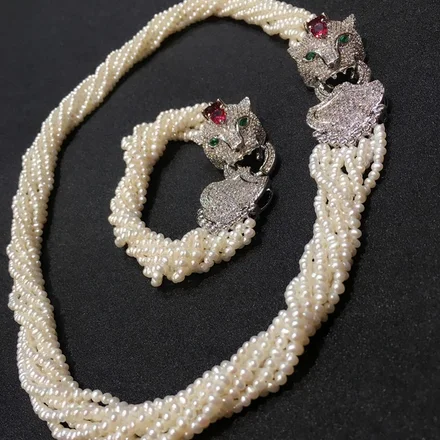 Women's Leopard head clasp accessory 8row white freshwater pearl necklace bracelet set fine jewelry
Women's Leopard head clasp accessory 8row white freshwater pearl necklace bracelet set fine jewelry