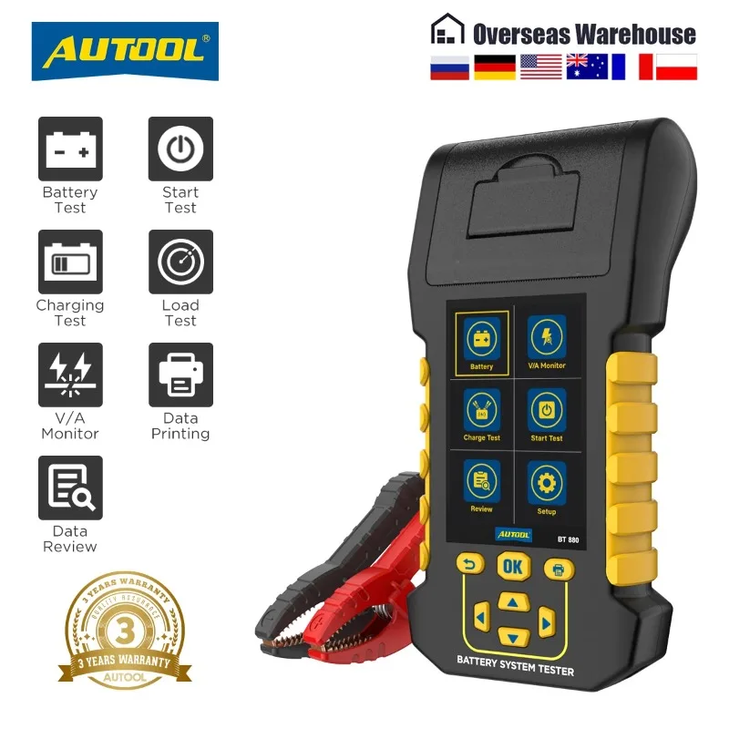 Тестер аккумулятора AUTOOL BT880 с принтером, 8-30 в/A, проверка яркости, тест зарядки, тест на старт, тест максимальной нагрузки и обзор данных
Тестер аккумулятора AUTOOL BT880 с принтером, 8-30 в/A, проверка яркости, тест зарядки, тест на старт, тест максимальной нагрузки и обзор данных