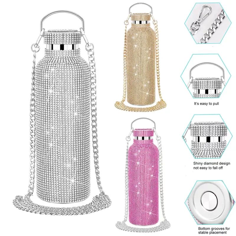 Bling Diamond Thermos Bottles Portable Rhinestone Water Bottle Crossbody Stainless Steel Thermal Flask 350ml/500ml/750ml
Bling Diamond Thermos Bottles Portable Rhinestone Water Bottle Crossbody Stainless Steel Thermal Flask 350ml/500ml/750ml