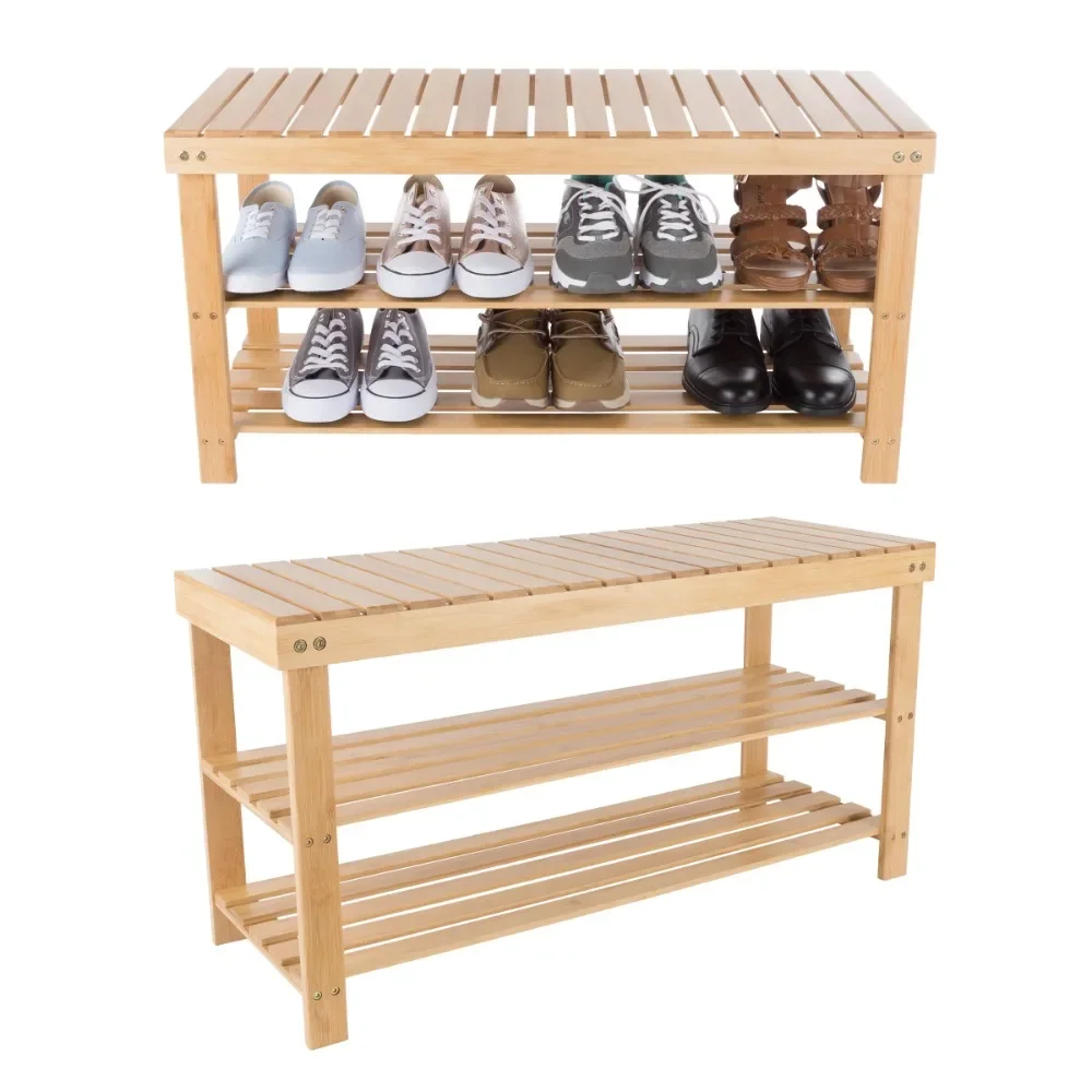 Bamboo Shoe Rack Bench with 2 Shelves-Eco-Friendly Natural Wood Seat Storage and Organization-For Bedroom, Entryway, Hallways 
Bamboo Shoe Rack Bench with 2 Shelves-Eco-Friendly Natural Wood Seat Storage and Organization-For Bedroom, Entryway, Hallways
