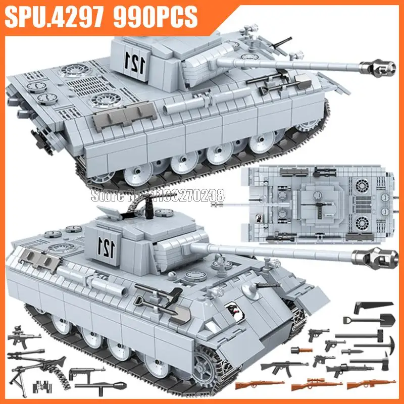100064 990pcs Military Panther Tank 121 Ww2 World War Ii Weapon Army 6 Soldiers Boy Building Blocks Toy Children
100064 990pcs Military Panther Tank 121 Ww2 World War Ii Weapon Army 6 Soldiers Boy Building Blocks Toy Children