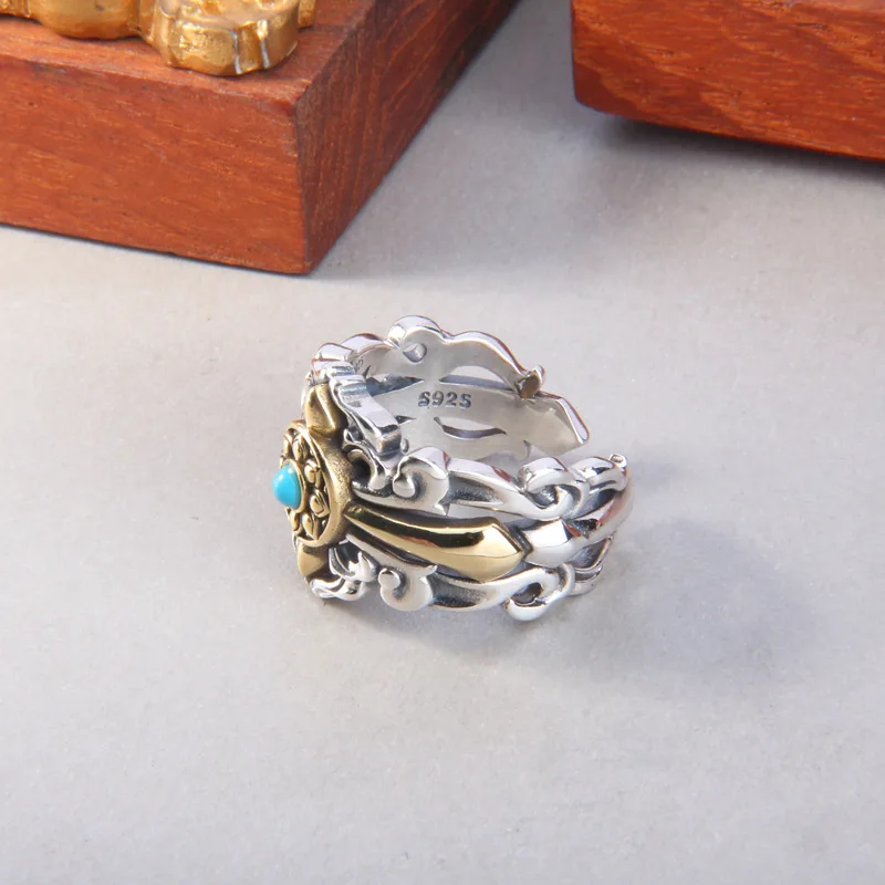 

Новинка 2023, кольцо BOCAI из стерлингового серебра S925 пробы с инкрустированным бирюзовым лотосом для мужчин и женщин, модное широкое Открытое к...