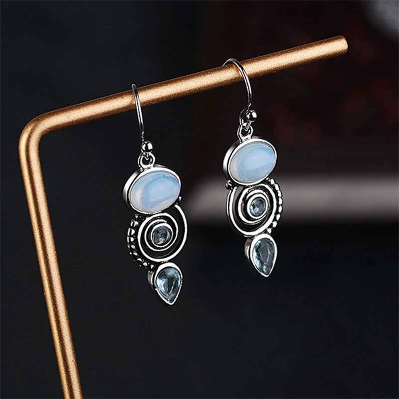 

Fashion Bohemia Resin Moonstone Hook Earrings for Women Spiral Swirl Design Dangle Statement Wedding Party Jewelry