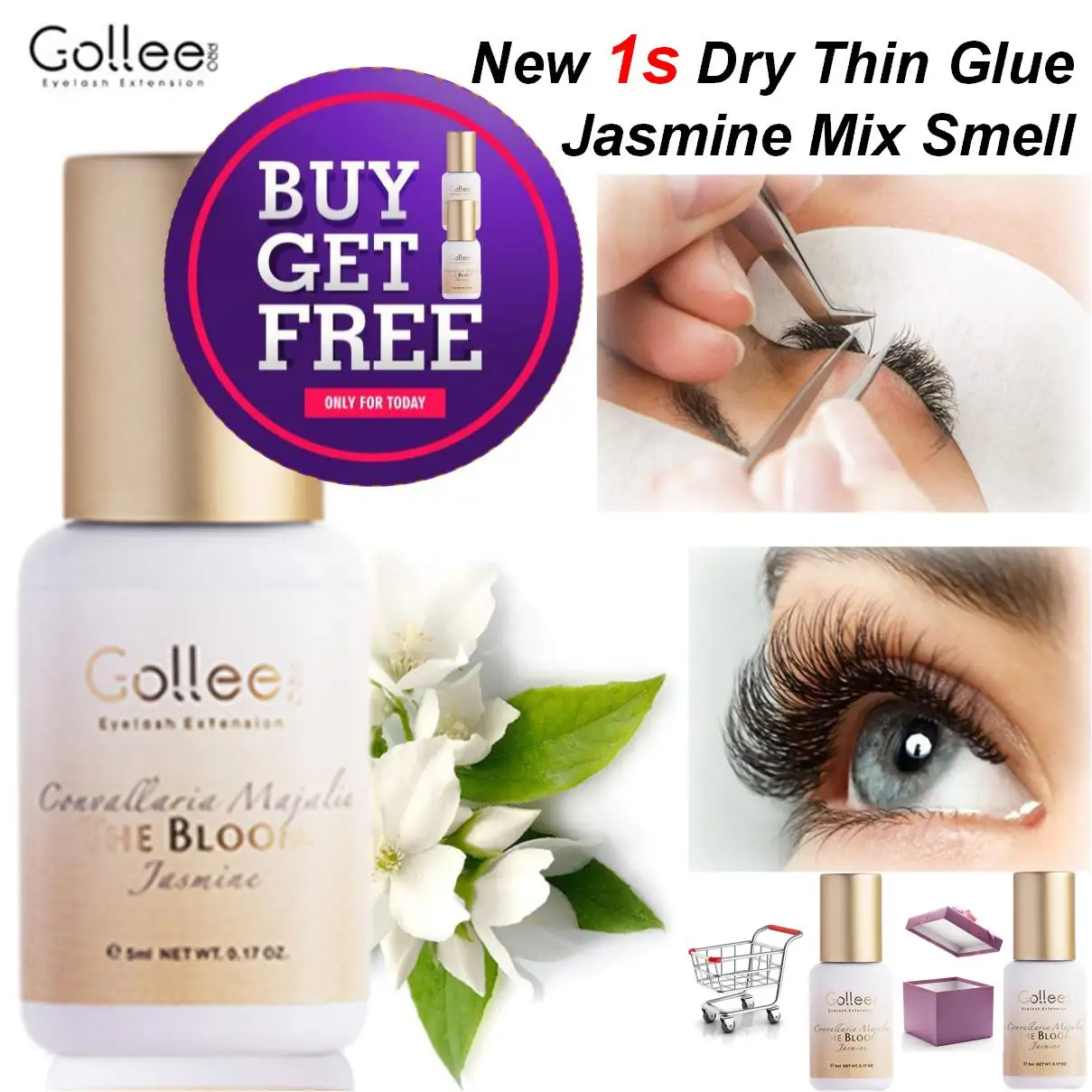 

Gollee New Jasmine Scent 5ml Glue Lash Extension 1s Dry Eyelash Glue Semi Permanent Waterproof Glue Bonder Pro Eyelash Supplies
