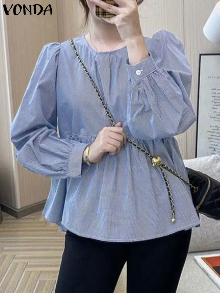 VONDA 2023 Summer Tops Tees Women Plaid Shirts Fashion Blouses Long Puff Sleeve O-Neck Casual Loose Tunic Tops Oversized Blusas
VONDA 2023 Summer Tops Tees Women Plaid Shirts Fashion Blouses Long Puff Sleeve O-Neck Casual Loose Tunic Tops Oversized Blusas