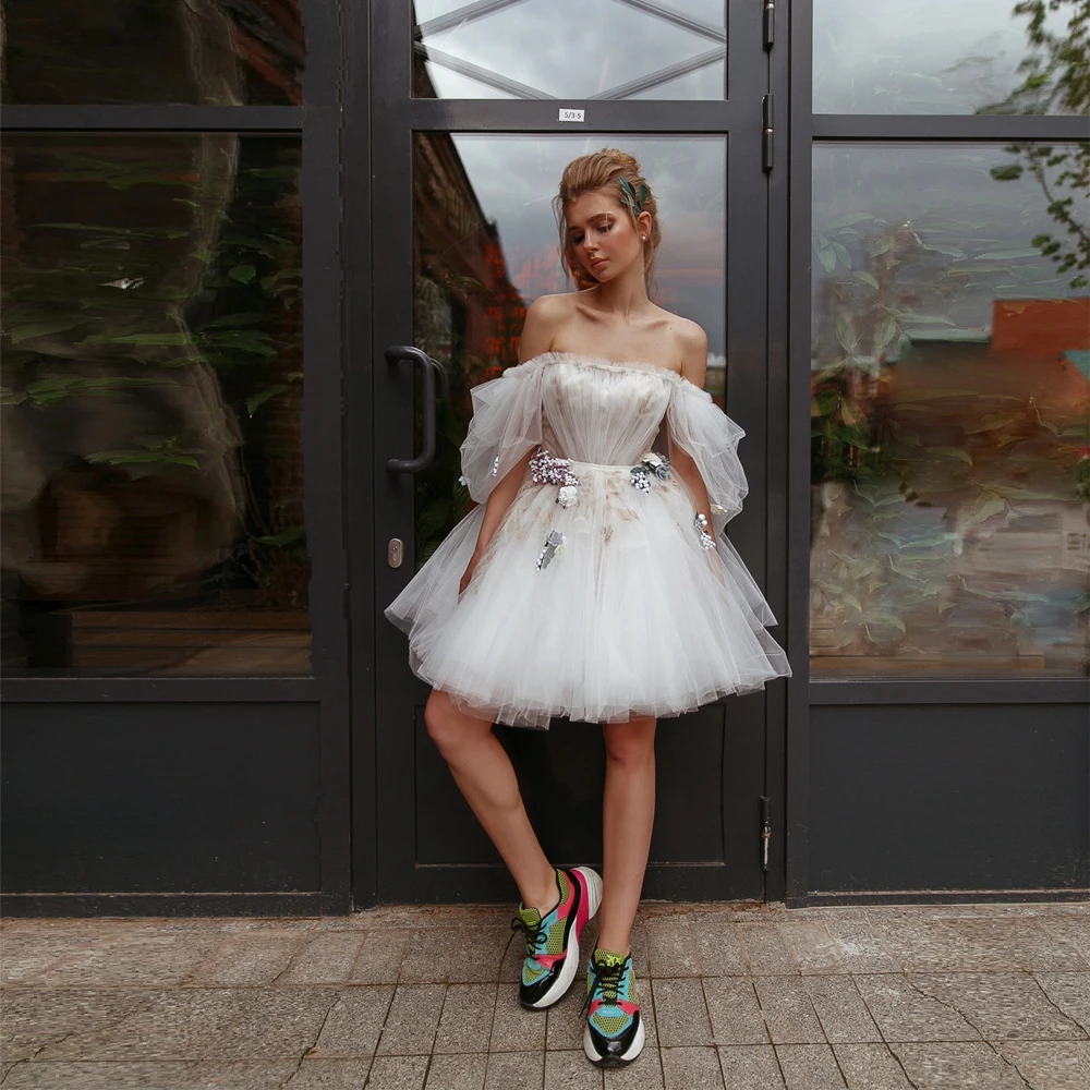 Pretty Sweet Short Party Dresses Off Shoulder Flowers Tulle pleated A-line Women Elegant Homecoming Prom Gowns Custom Made
Pretty Sweet Short Party Dresses Off Shoulder Flowers Tulle pleated A-line Women Elegant Homecoming Prom Gowns Custom Made