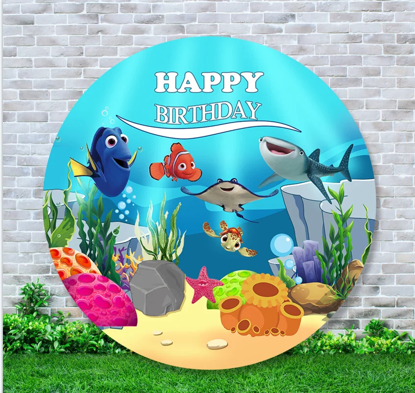 

Undersea Fish Round Backdrop Coral Shark Kid's Birthday Party Baby Shower Newborn Circle Background Elastic Round Table Cover