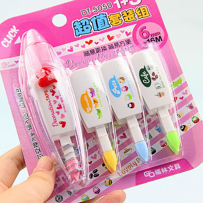 

Correction Supplies Stationery Office Set Click Decoration Tape Tapes Refill Corrective Correcting 4pcs Lovely School