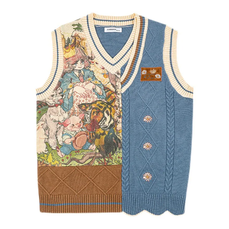 Kawaii Vintage Women Knitted Sweaters Vest 2023 Autumn Causal V Neck Cartoon Print Sleeveless Tops Retro Outwear Jumpers Female
Kawaii Vintage Women Knitted Sweaters Vest 2023 Autumn Causal V Neck Cartoon Print Sleeveless Tops Retro Outwear Jumpers Female