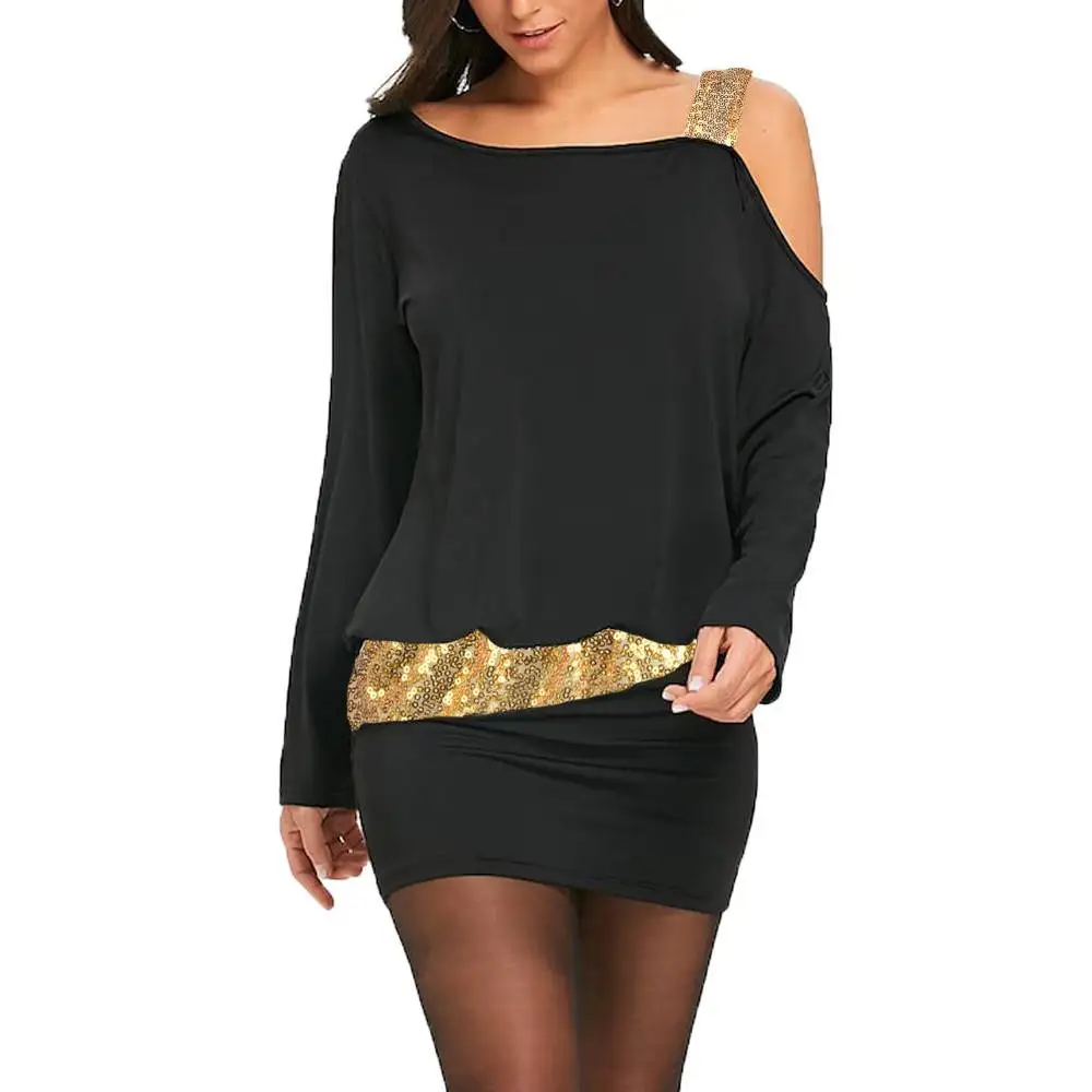 Fashion Women Solid Color Cold Shoulder Dress Spaghetti Strap Mini Dress Slim Fit Female Sequins Patchwork Ladies Vestidos
Fashion Women Solid Color Cold Shoulder Dress Spaghetti Strap Mini Dress Slim Fit Female Sequins Patchwork Ladies Vestidos