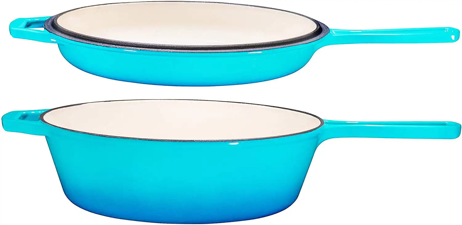 

Luxurious Caribbean Blue 3 Quart Enamel Cast Iron Dutch Oven and Skillet | All-in-One Cookware for Easy Cooking and Cleaning