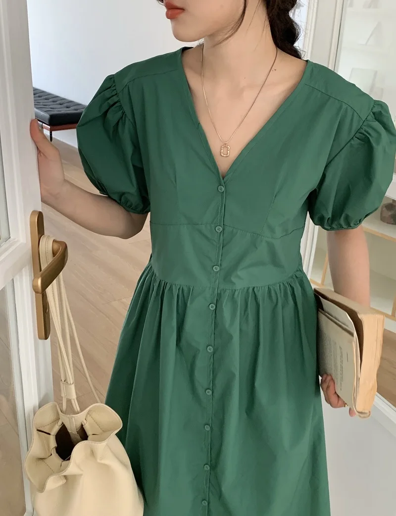 Puff Sleeve Summer Party Dress Women Elegant V-Neck Single Breasted Lace Up Long Midi Dress Vintage Office Lady High Waist
Puff Sleeve Summer Party Dress Women Elegant V-Neck Single Breasted Lace Up Long Midi Dress Vintage Office Lady High Waist