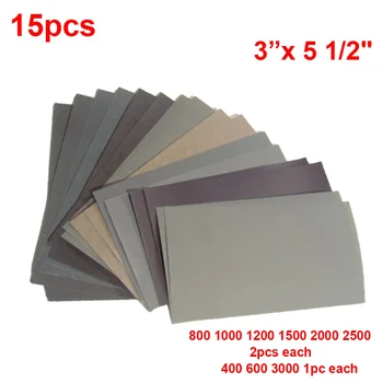 15pcs Car Surface Sand Paper Sheets Car Metal Glass Ceramics Wood Polishing-Sandpaper 400-2500 Grit Wet/Dry Use