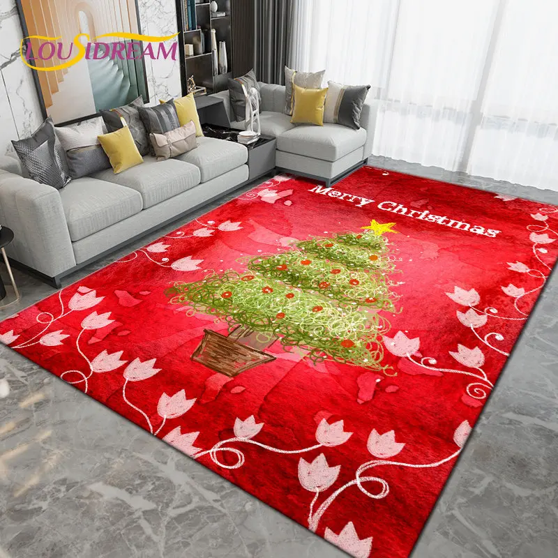 

Christmas Decor Area Rug,Santa Claus Carpet Christmas Tree Rug for Living Room Bedroom,Doormat Kitchen Non-slip Floor Mat Gift