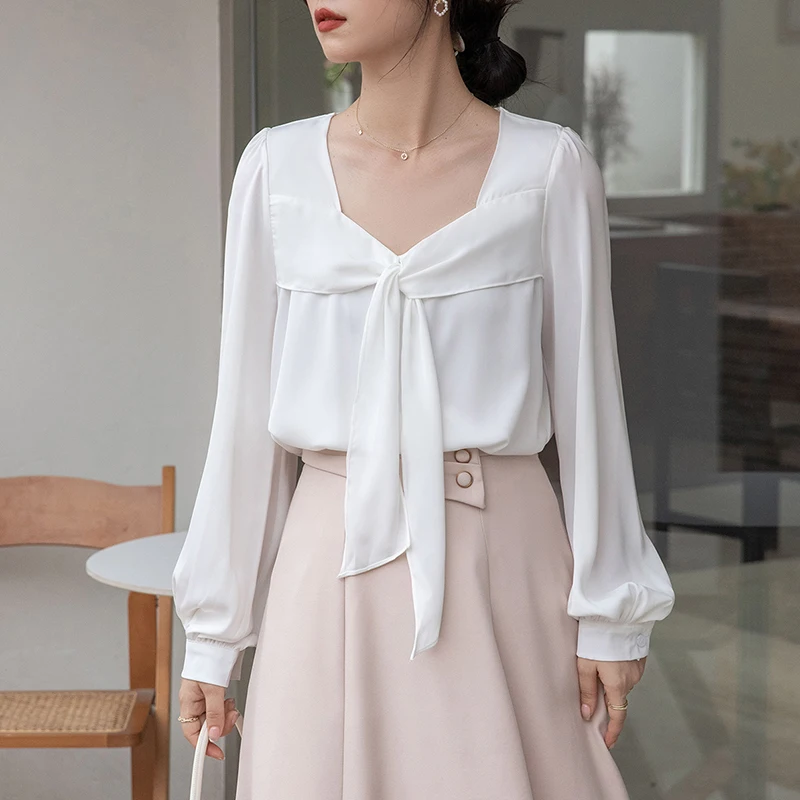 Autumn Women's Long Sleeve Square Neck Vintage Lantern Sleeve Solid Color Lace Up Satin Chiffon Shirt Tops Blouse Camisas A312
Autumn Women's Long Sleeve Square Neck Vintage Lantern Sleeve Solid Color Lace Up Satin Chiffon Shirt Tops Blouse Camisas A312