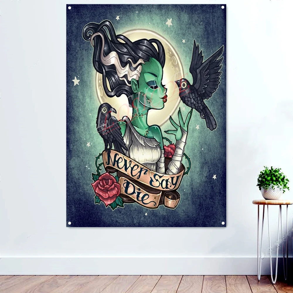 NEVER SAY DIE Tattoo Art Tapestry Wall Hanging Flag With four Metal Buckles Polyethylene Banner Barber Shop Wall Decor Painting
NEVER SAY DIE Tattoo Art Tapestry Wall Hanging Flag With four Metal Buckles Polyethylene Banner Barber Shop Wall Decor Painting
