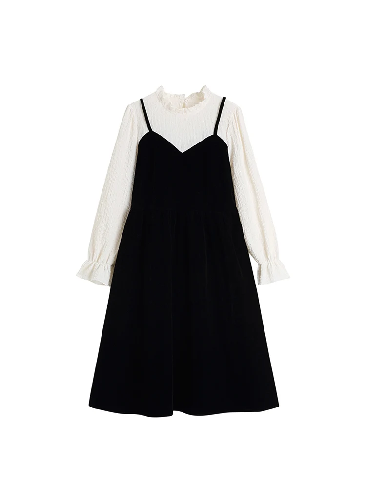 Vintage Patchwork Women Dress Female Autumn O-Neck Long Sleeve Fake Two Pieces Dress Elegant High Waist A-line Mid Long Frocks
Vintage Patchwork Women Dress Female Autumn O-Neck Long Sleeve Fake Two Pieces Dress Elegant High Waist A-line Mid Long Frocks