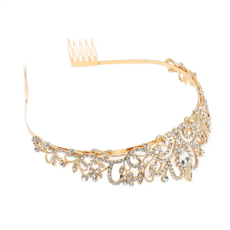 

Wedding Princess Crown Gold Bridal Crown Glittering Comfortable Wear Alloy Comb Design for Party