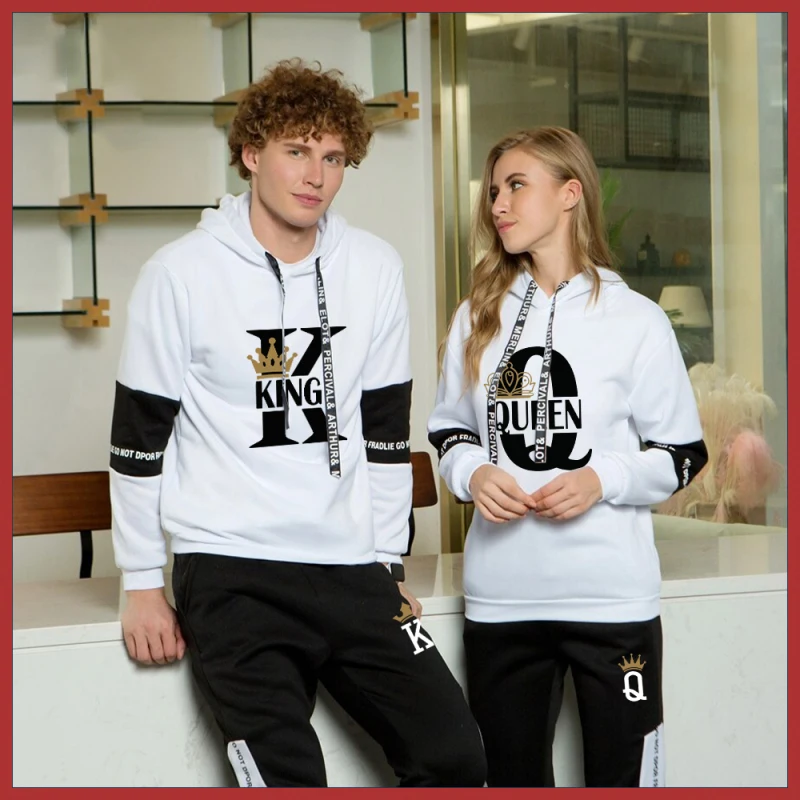 Комплект спортивной одежды King and Queen для мужчин и женщин, повседневный свитшот и штаны, спортивная одежда, подарок для пар