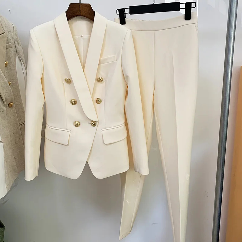 Professional Women's Clothing Designer Fashion Jacket Sets Women's Double Breasted Lion Buttons Shawl Collar Blazer Pants Suit
Professional Women's Clothing Designer Fashion Jacket Sets Women's Double Breasted Lion Buttons Shawl Collar Blazer Pants Suit