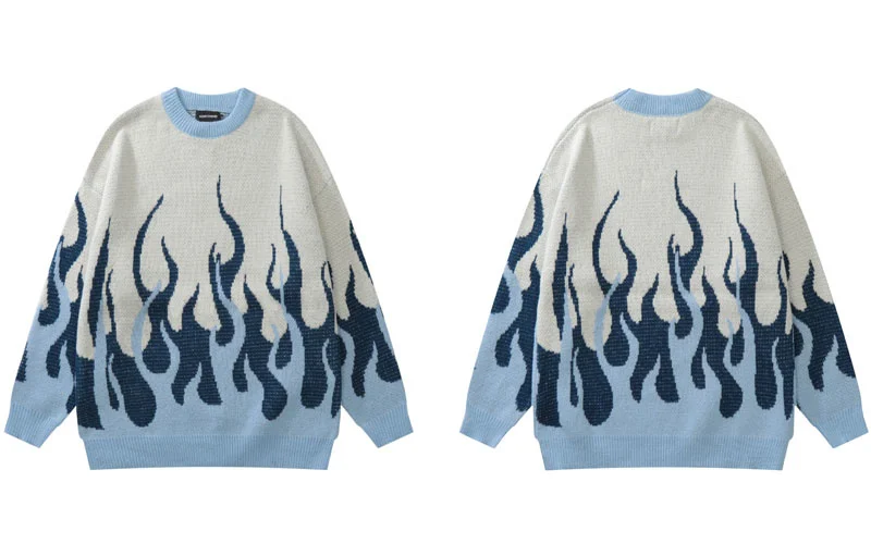 Harajuku Men Y2K Knitted Sweater Fire Flame Jumpers Sweaters Streetwear 2023 Autumn Hip Hop Casual Pullover Sweater Blue Orange 
Harajuku Men Y2K Knitted Sweater Fire Flame Jumpers Sweaters Streetwear 2023 Autumn Hip Hop Casual Pullover Sweater Blue Orange