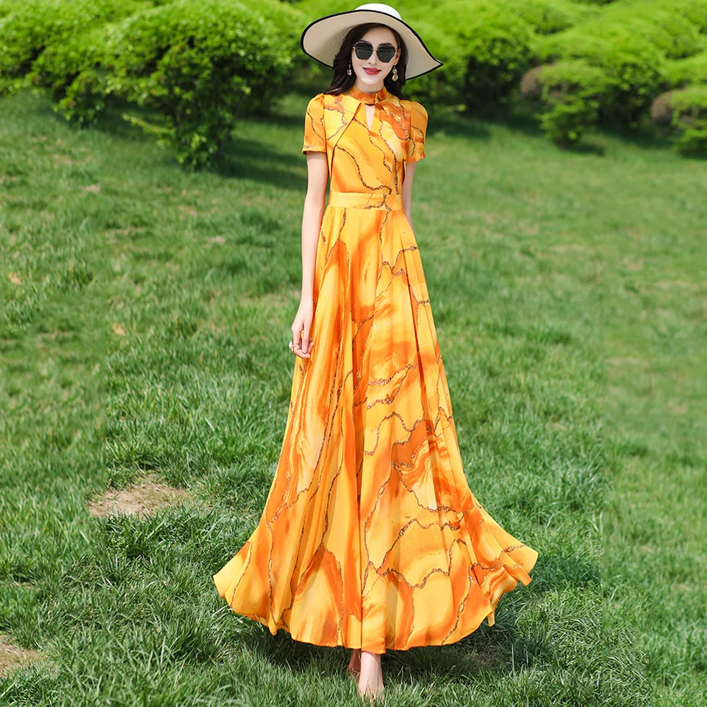 Women Hollow Out Stand Collar Slim Long Dress Summer New Fashion Elegant Print Short Sleeve High Waist Overlength Holiday Dress
Women Hollow Out Stand Collar Slim Long Dress Summer New Fashion Elegant Print Short Sleeve High Waist Overlength Holiday Dress