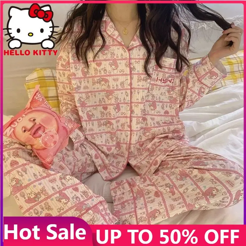 Пижамный комплект Hello Kitty Kawaii Sanrio My Melody женские брюки с длинным рукавом одежда для сна аниме Y2K мультфильм Свободный кардиган домашняя одежда
Пижамный комплект Hello Kitty Kawaii Sanrio My Melody женские брюки с длинным рукавом одежда для сна аниме Y2K мультфильм Свободный кардиган домашняя одежда