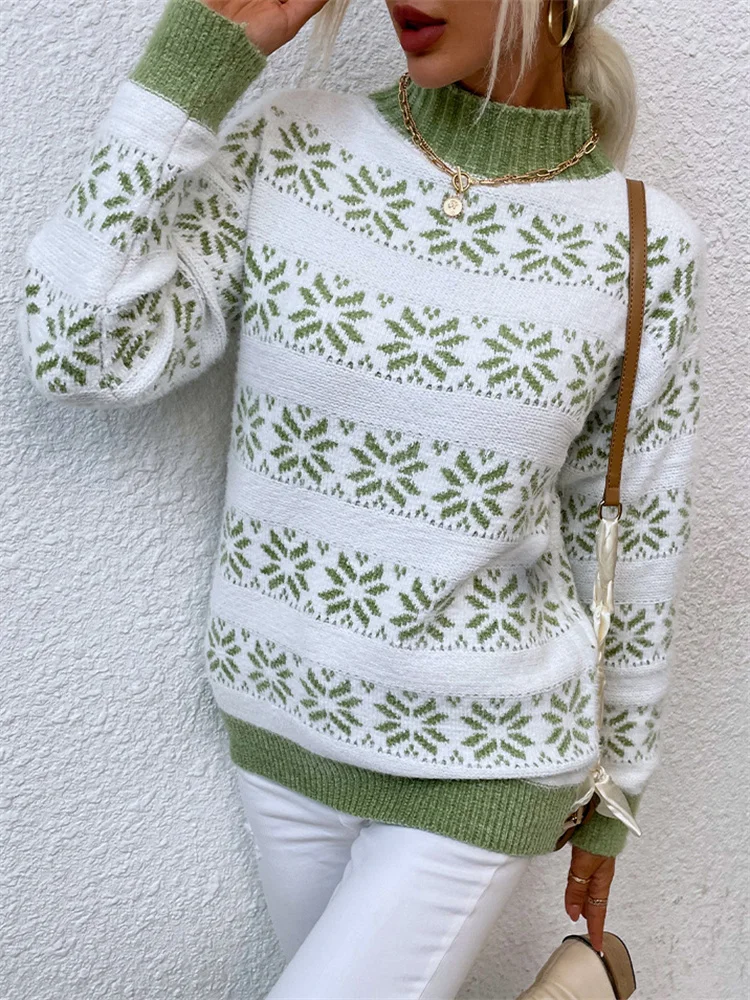 Sweater Women 2022 Autumn Winter Fashion Temperament Casual Green Snow Flower Half Turtleneck Knitted Pullover Sweaters Feminina
Sweater Women 2022 Autumn Winter Fashion Temperament Casual Green Snow Flower Half Turtleneck Knitted Pullover Sweaters Feminina