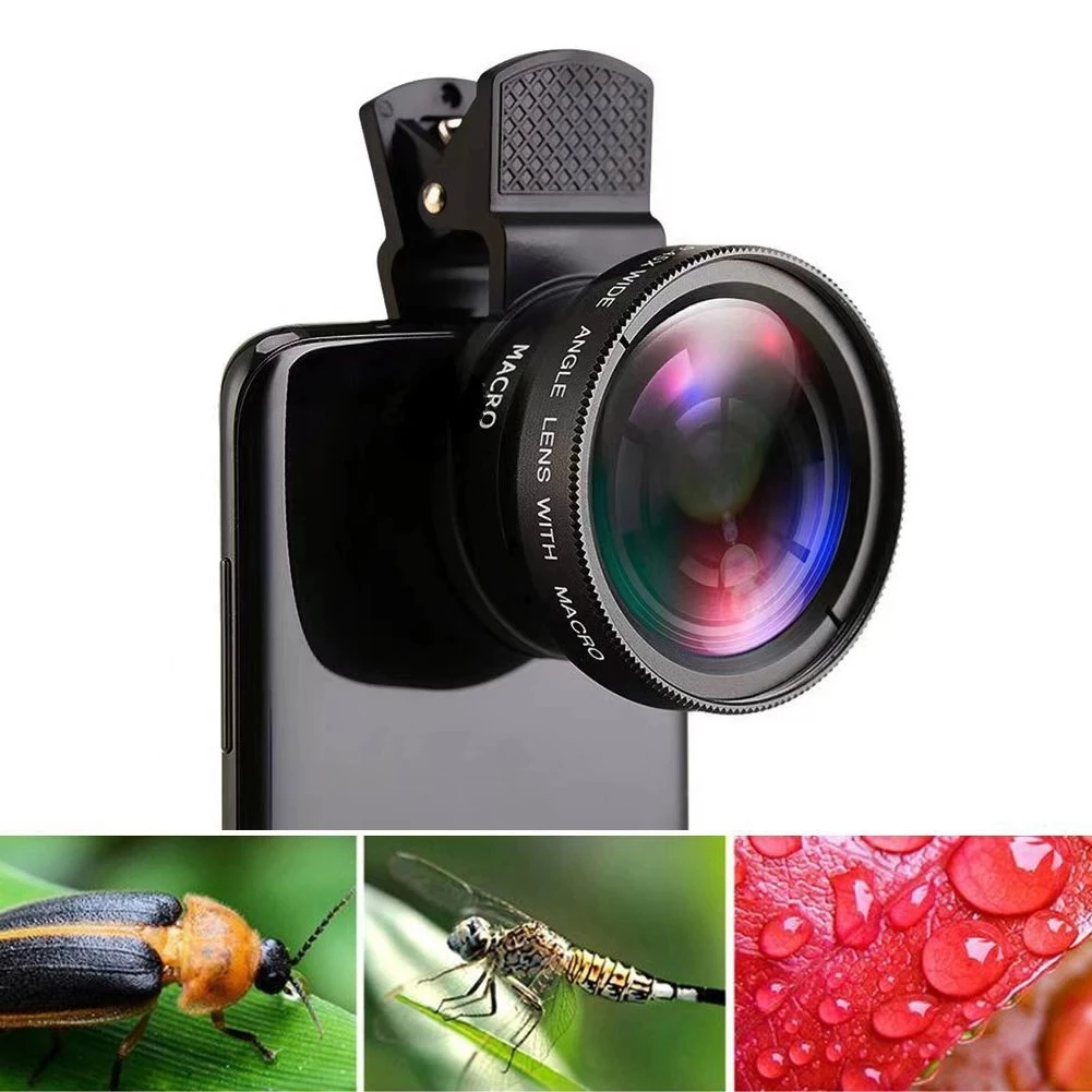 

2 IN 1 Mobile Phone Lens 0.45X Wide Angle Len; 12.5X Macro HD Camera Lens Universal For iPhone Huawei Xiaomi Samsung Android
