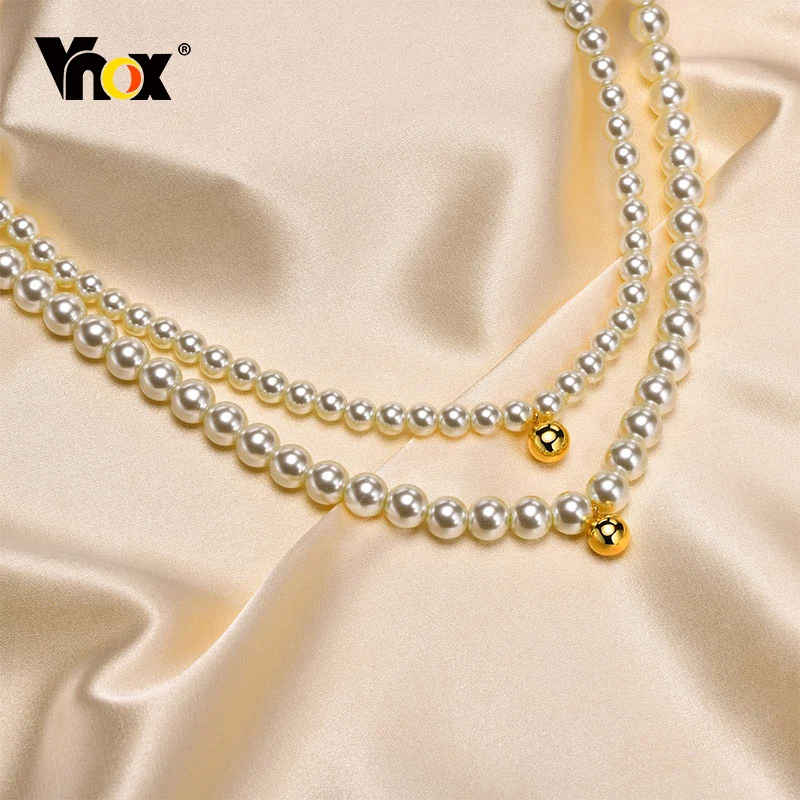 

Vnox Temperament Imitation Pearl Choker Necklaces for Women Party Ceremony Wear Jewelry, 6/8mm Strand Beads Clavicle Collar Gift