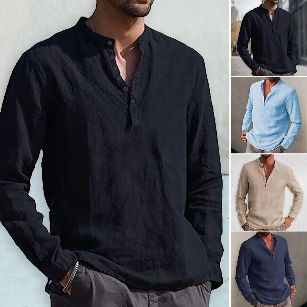Men Shirt Semi-open Collar Buttons Placket Casual Shirt Loose Fit Long Sleeves Spring Shirt Solid Color Cotton Shirt Top Blouse
Men Shirt Semi-open Collar Buttons Placket Casual Shirt Loose Fit Long Sleeves Spring Shirt Solid Color Cotton Shirt Top Blouse
