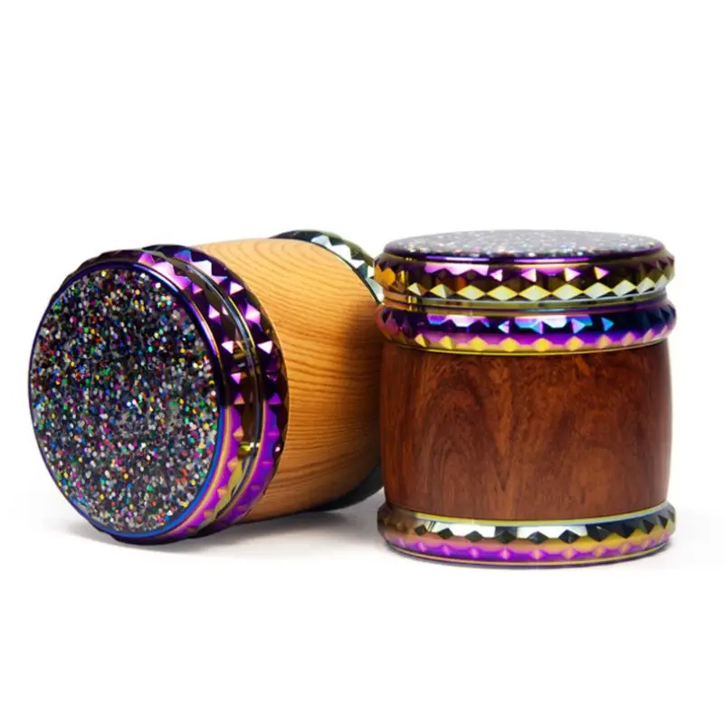 

66mm Wooden Tobacco Grinder with Dazzling Glitter Sequins 4-Layers Barrel Metal Herb Crusher Grass Grinders Smoking Accessories