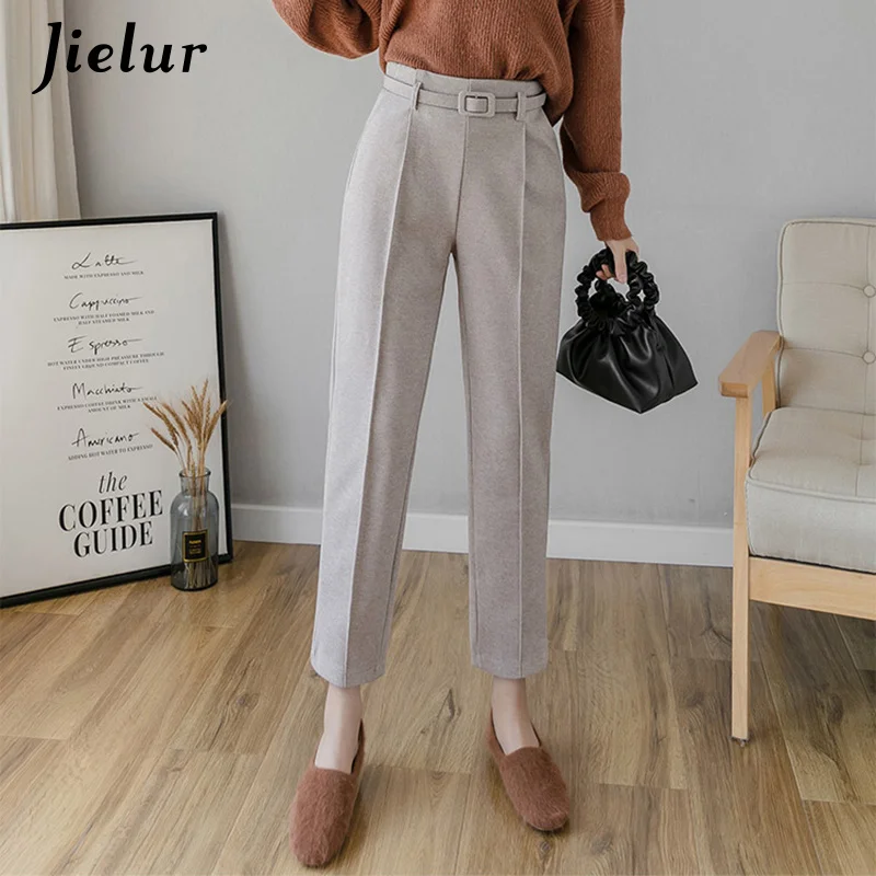 Autumn Winter Belt Woolen Trousers Female Elastic High Waist Harem Pants Apricot Black Casual Straight Women Pants S-XXL
Autumn Winter Belt Woolen Trousers Female Elastic High Waist Harem Pants Apricot Black Casual Straight Women Pants S-XXL