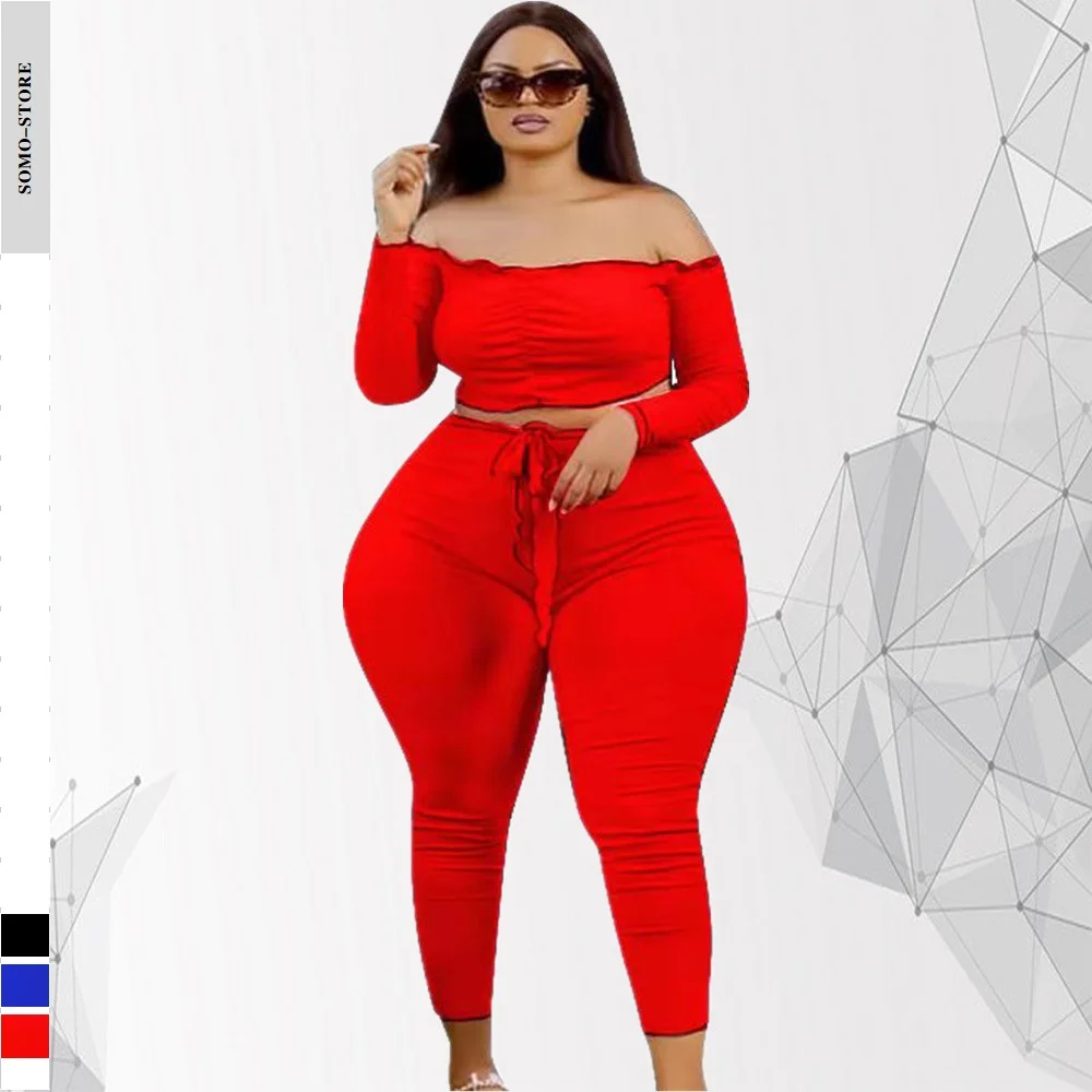 Plus Size Sets for Women 4xl 5xl Off-the-shoulder Long Sleeves Tops Lace-up High Waist Pants Suits Two Piece Sets Wholesale
Plus Size Sets for Women 4xl 5xl Off-the-shoulder Long Sleeves Tops Lace-up High Waist Pants Suits Two Piece Sets Wholesale