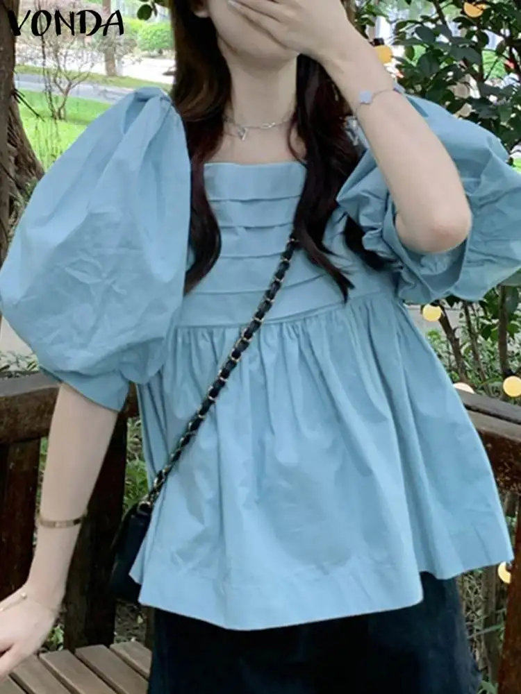 VONDA Women Blouses 2023 Sexy Square Collar Tops Summer Elegant Pleated Shirts Half Puff Sleeve Tunic Casual Solid Color Blusas
VONDA Women Blouses 2023 Sexy Square Collar Tops Summer Elegant Pleated Shirts Half Puff Sleeve Tunic Casual Solid Color Blusas