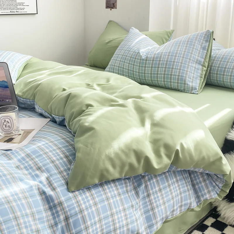 Bedding Set Washed Cotton Yarn-dyed Plaid Unprinted Style Four-piece Set Solid Color Double-matching Brushed Quilt Cover Linens
Bedding Set Washed Cotton Yarn-dyed Plaid Unprinted Style Four-piece Set Solid Color Double-matching Brushed Quilt Cover Linens