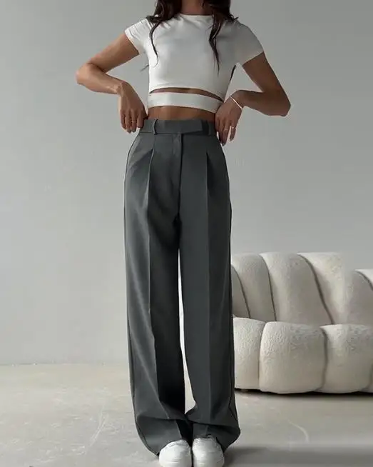 2023 Summer New Casual Round Neck Short Sleeve Top &high Waisted Suit Pants Loose Set Two Piece Set for Women Elegant Commuting
2023 Summer New Casual Round Neck Short Sleeve Top &high Waisted Suit Pants Loose Set Two Piece Set for Women Elegant Commuting