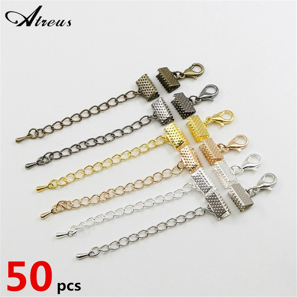 50pcs/lot Lace Ribbon Leather Cord End Fastener Clasps With Extend Chains Lobster Clasps Connectors For Necklace DIY Making
50pcs/lot Lace Ribbon Leather Cord End Fastener Clasps With Extend Chains Lobster Clasps Connectors For Necklace DIY Making
