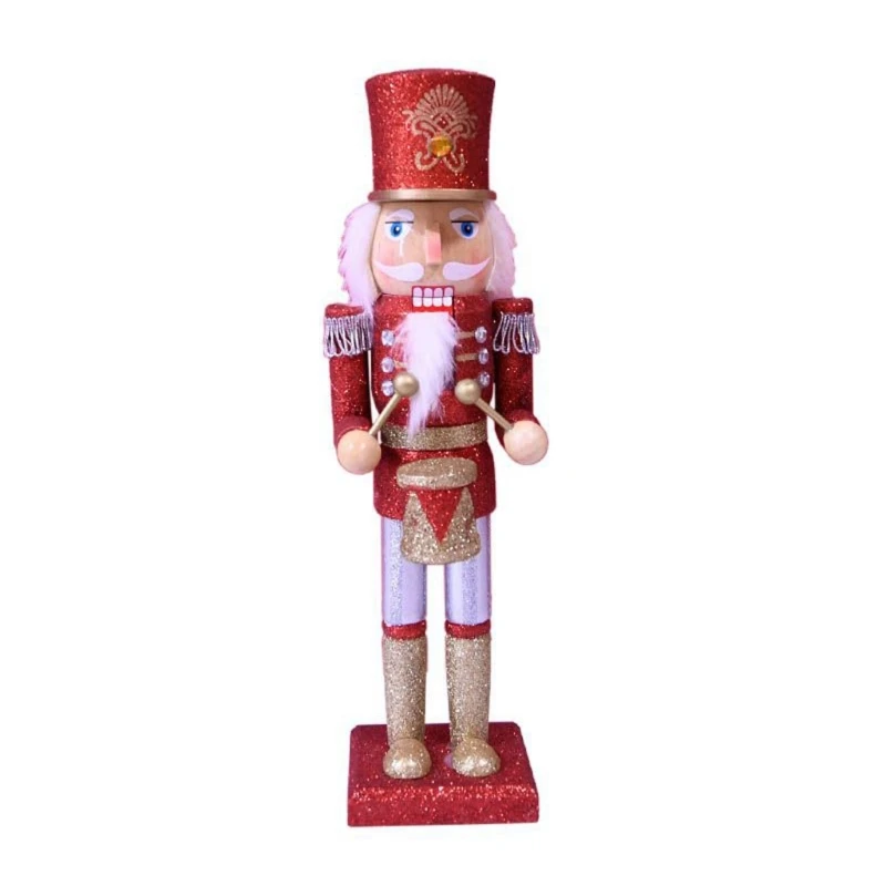 

36cm Glitter Drumming Nutcracker Soldier Figure Wooden Figurine Toy Christmas Decor for Shelves Tables Holiday New Year