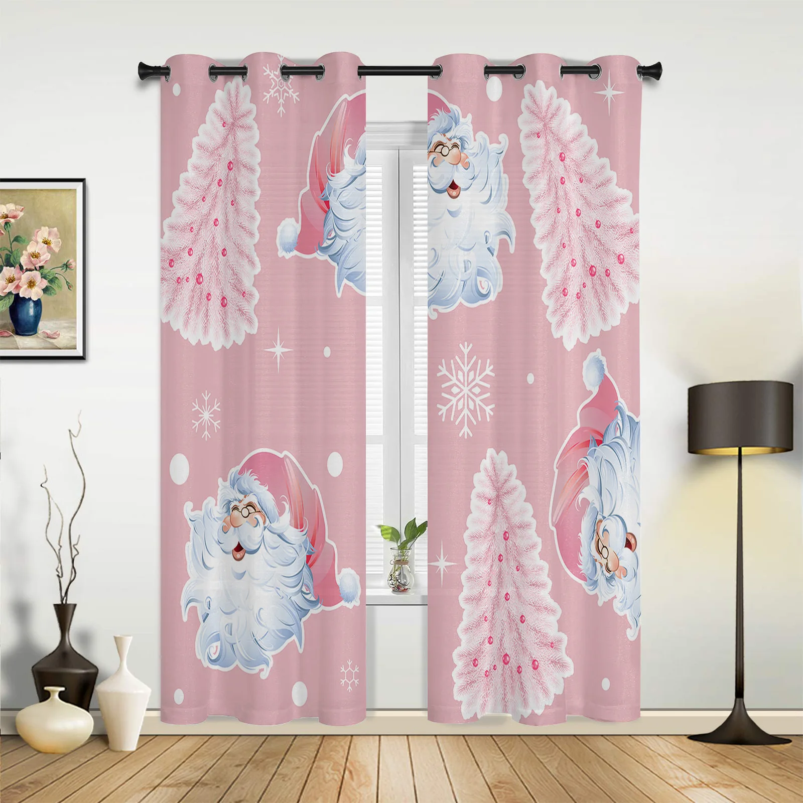 

Розовая Рождественская елка, снежинка, штора Санта-Клауса для гостиной, оконные панели, спальни, кухни, занавески, домашняя искусственная занавеска