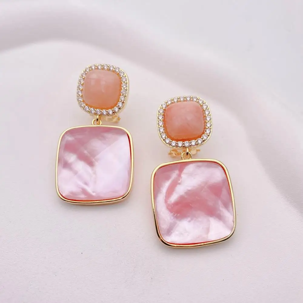Y·YING Natural Square Faceted Pink Shell Aventurine Omega Stud Earrings Drop Earrings Women Jewelry
Y·YING Natural Square Faceted Pink Shell Aventurine Omega Stud Earrings Drop Earrings Women Jewelry