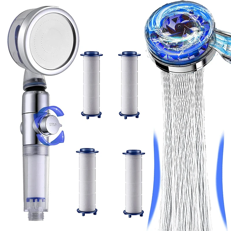 

SEWS-Vortex Shower Head High Pressure With Filters,Handheld Turbo Spa Fan Power Hydro Jet Shower, 360 Degree Rotating