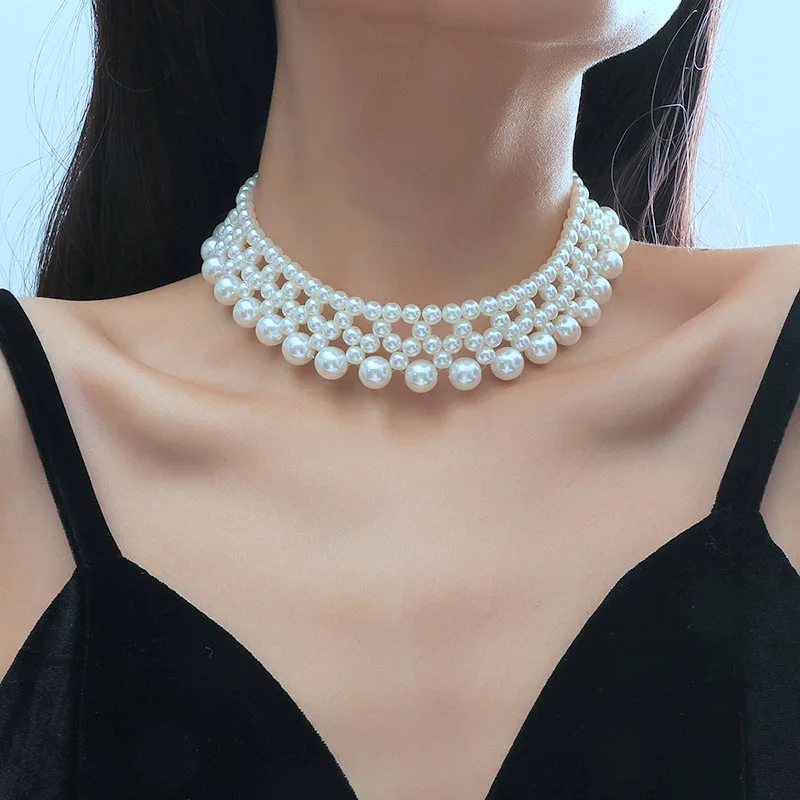 

Многослойное белое ожерелье-чокер с искусственным жемчугом для женщин, роскошное модное свадебное украшение для вечеринки, свадебный воротник на шею