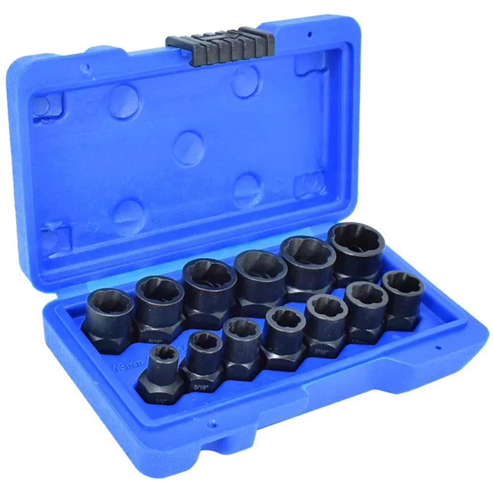 13PCS Nut Extractor Socket Impact Bolt Nut Screw Remover Tool Set Socket Wrench 1/4" 5/16" 3/8" 7/16" 12mm -19mm Socket
13PCS Nut Extractor Socket Impact Bolt Nut Screw Remover Tool Set Socket Wrench 1/4" 5/16" 3/8" 7/16" 12mm -19mm Socket